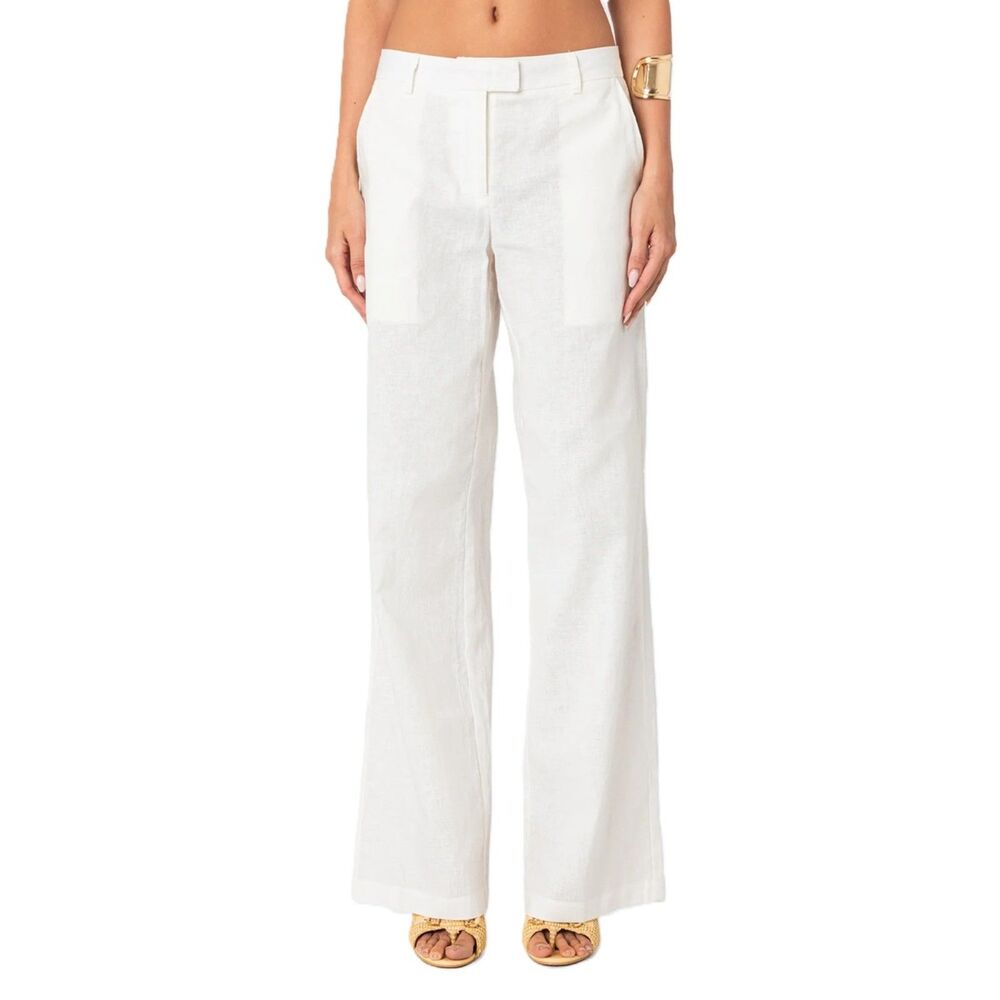 Edikted Arya Linen Look White Pants - Women's Small - New with Tags